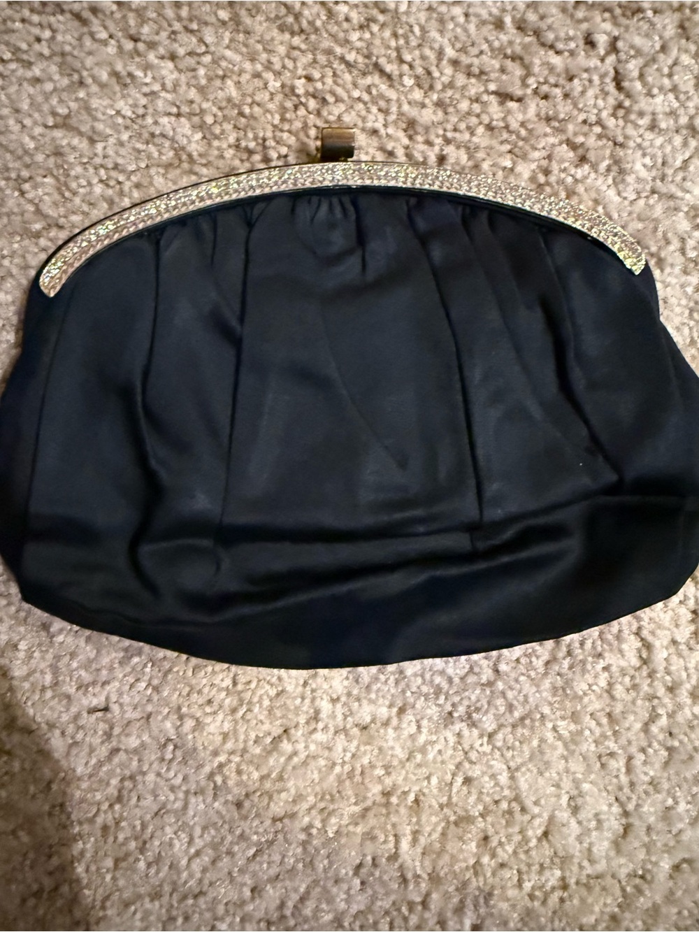 Vintage Harry Levine HL USA Black Satin Pleated Evening Clutch Bag Gold Frame